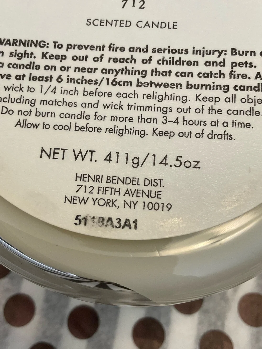 Henri Bendel SUITE 712 Candle 14.5oz Modern Clear Glass